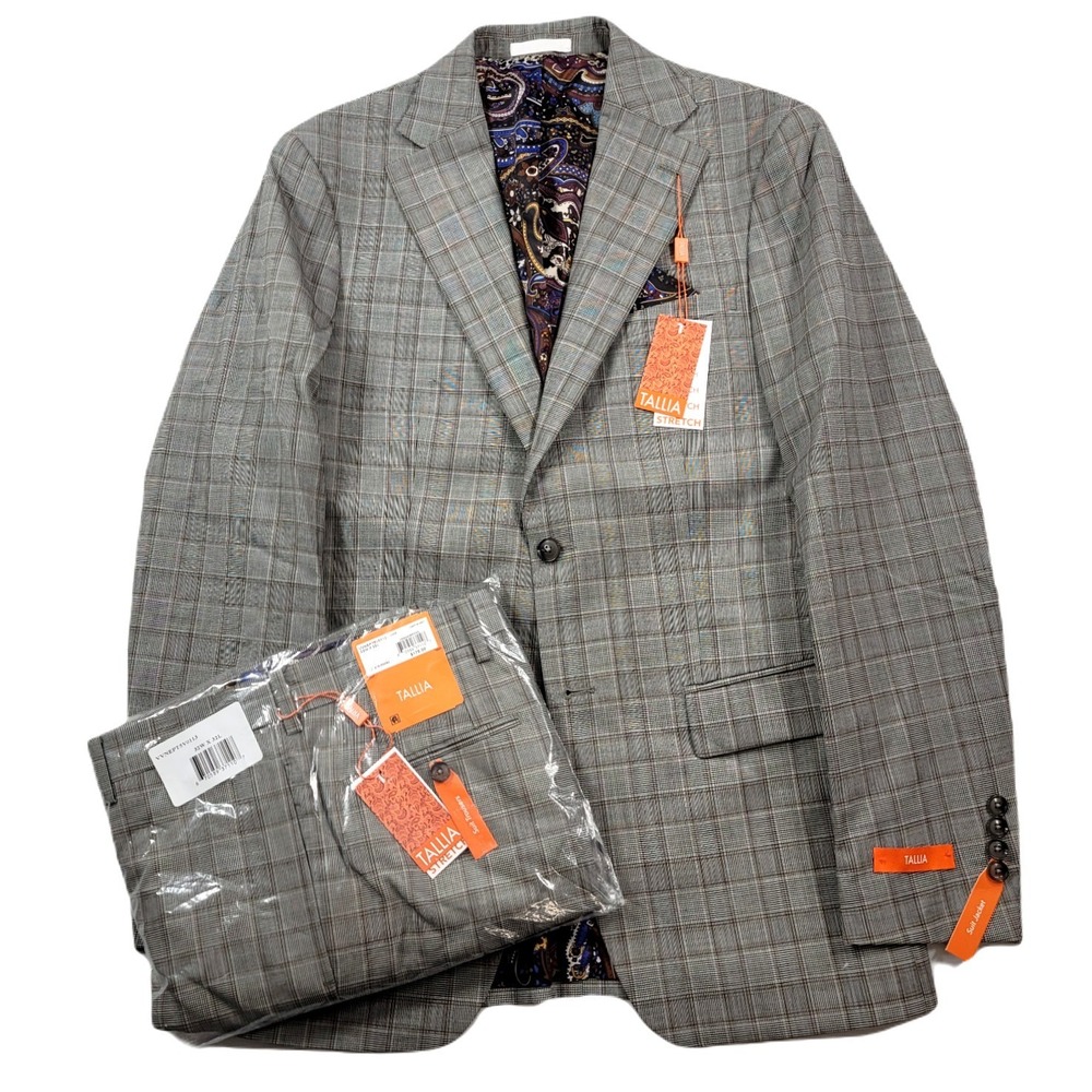 Tallia‎ Slim-Fit Wool Suit Mens 38L 2 Piece Pants 32x32 Cream Brown $600 NEW